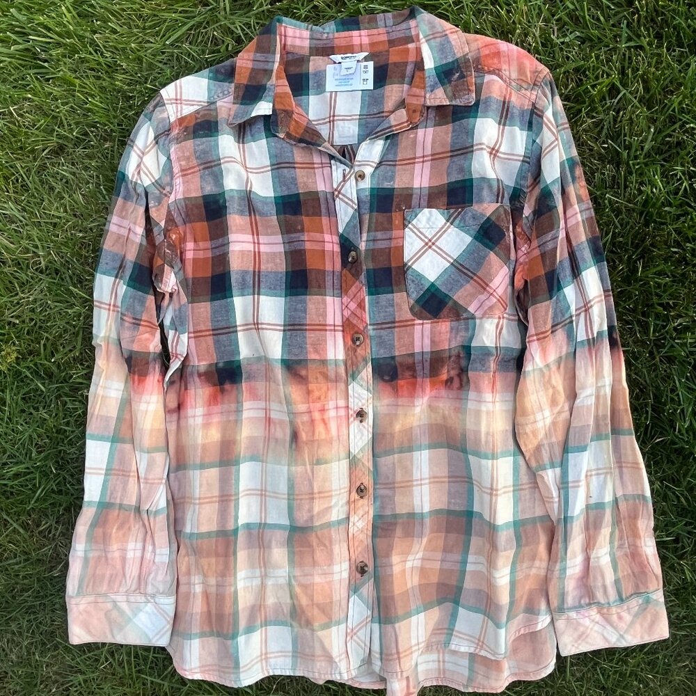 Adult Large Ombré Bleach Dye Flannel Shirt